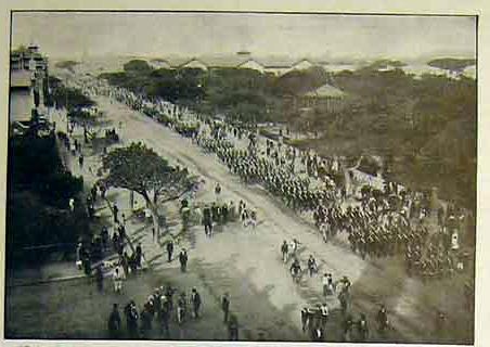 Durban Volunteers marching in West Street, Durban 1899