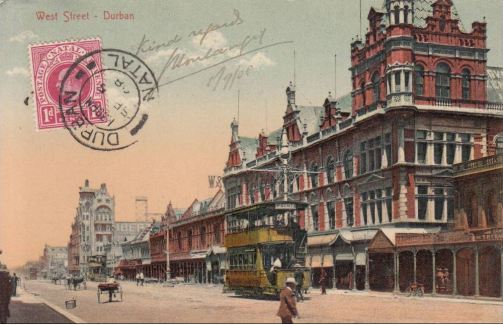 West Street, Durban, showing the Point electric tram