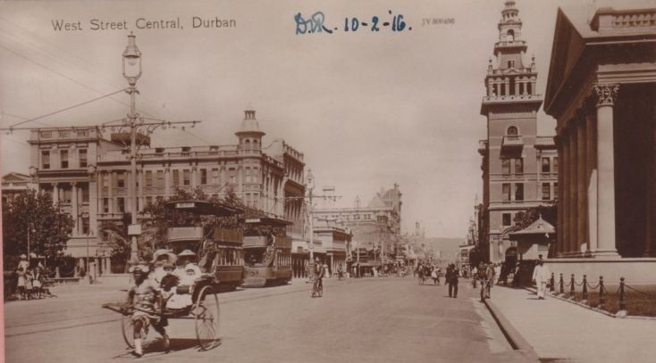 West Street with riscksha, Natal, 1916