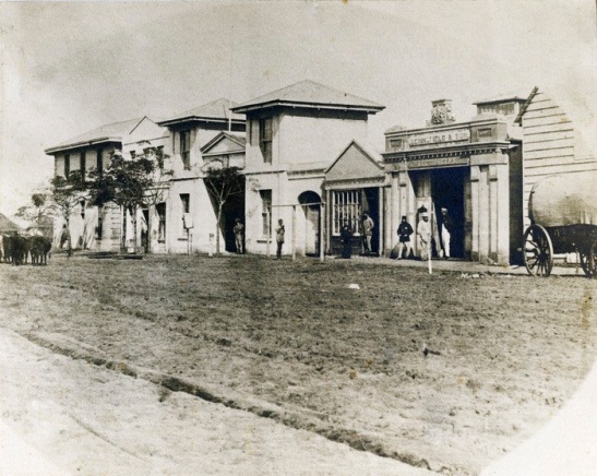 An early view of Gardiner Street, Durban, from the Market Square, wagon