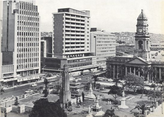 Farewell Square with Great War Memorial, Gardiner and West Street intersection and Post Office, Durban, 1968