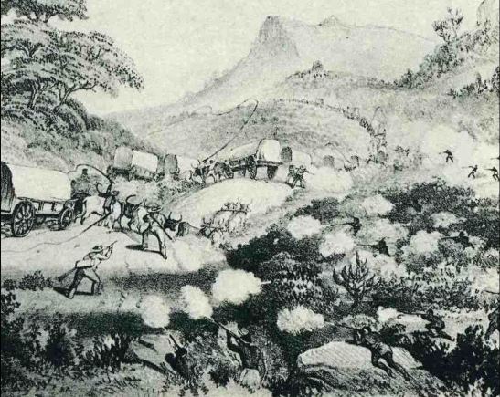 A British Army wagon line attacked by xhosas, 1850's