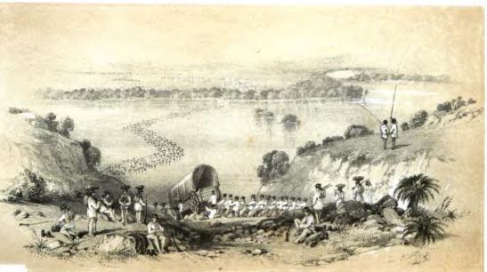 crossing the orange rive, wagon, british troops