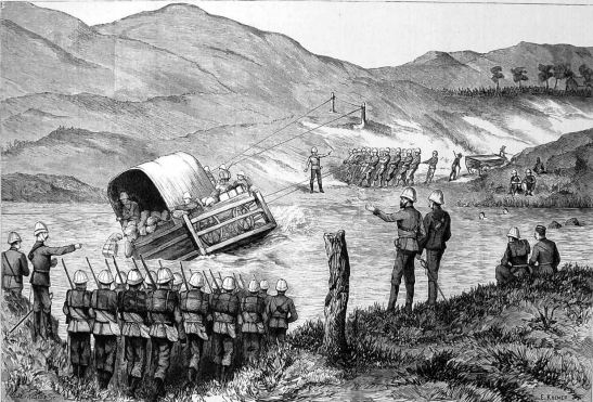 wagon, Capsising of the pontoon on the Incandu River, Newcastle, sket by Capt. Ernest Thurlow 60or 80 th Rifles.