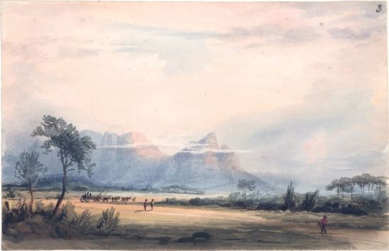 wagons trekking, cape, painting, probably Bell